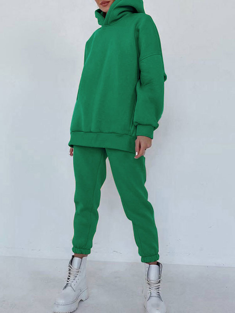 Women's Two Piece Pants Women's Tracksuit Fleece Hooded Two Piece Set Loose Hoodies Jogger Pants Sets Female Spring Casual Lady Sportswear S