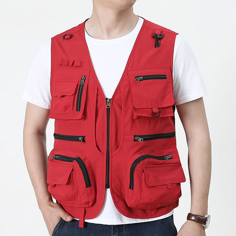 Mens Vests 14 Pockets Summer Men US Tactical Hiking Fishing Pographer Waistcoat Mesh Cargo Sleeveless Jacket Tool 7XL 230131