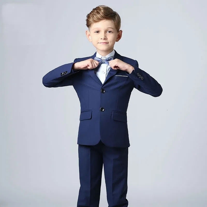 Suits Boys Formal Black Navy Suit Set Children Wedding Party Piano Performance Host Graduation Chorus Costume Kids Blazer Vest Pants 230131