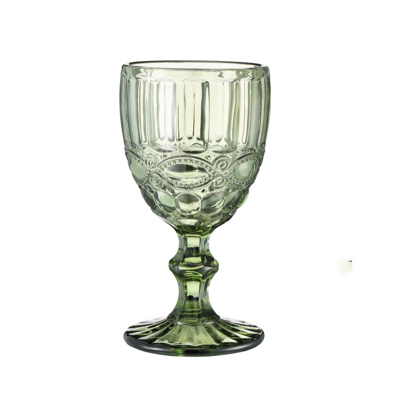 240ml 300ml European style embossed stained glass Wine Glasses Colored Glass Goblet with Stem Vintage Pattern Embossed Romantic Drinkware for Party We