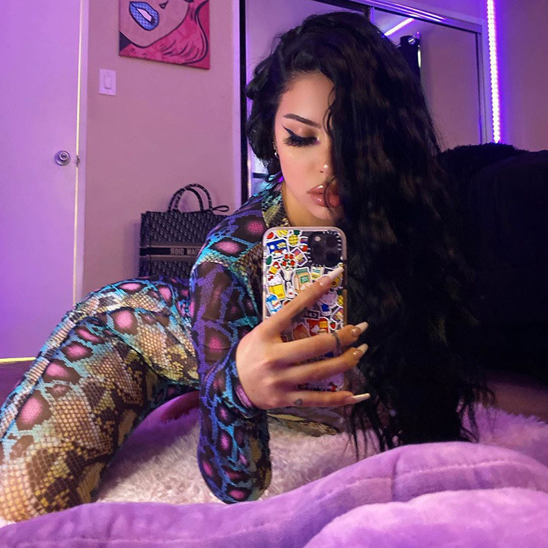 Women's Jumpsuits Rompers Snakeskin Print Sexy Jumpsuit Women Long Sleeve Turtleneck Bodycon Jumpsuit Rompers Autumn Club Sexy Female Streetwear 