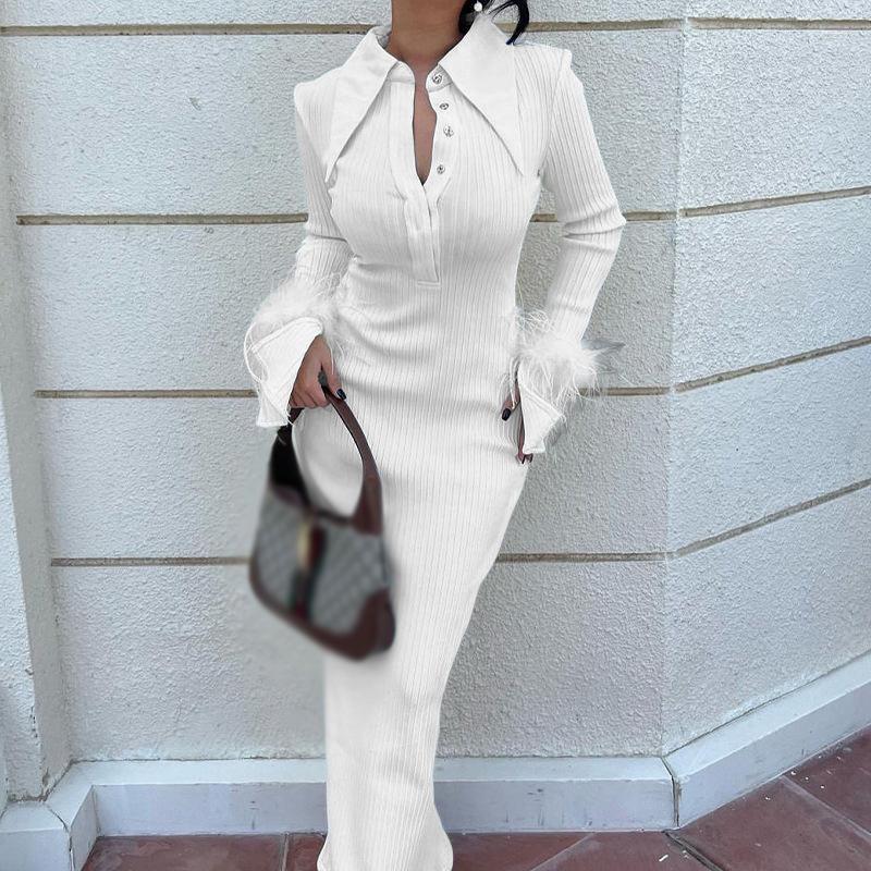 Casual Dresses Fashion Lapel Button Thread Knitted Dress Flying Feathers Patchwork Long Sleeve Slim Women Elegant Solid Shirt Maxi, 02 white
Casual Dresses Fashion Lapel Button Thread Knitted Dress Flying Feathers Patchwork Long Sleeve Slim Women Elegant Solid Shirt Maxi, 02 white