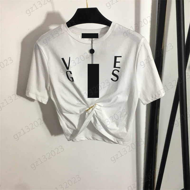 Designer T-shirts Metal Pin Knotted Design Fashionable Waist Off Short Sleeves T-shirt Letter Printing Slimming Short Tops 3 Colors T-shirts Funny
Designer T-shirts Metal Pin Knotted Design Fashionable Waist Off Short Sleeves T-shirt Letter Printing Slimming Short Tops 3 Colors T-shirts Funny
