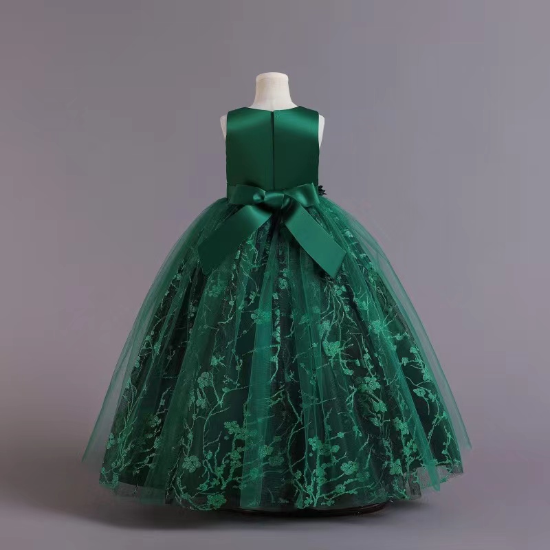 Green Beaded Ball Gown Girls Pageant Dresses Spaghetti Straps Princess Flower Girl Appliqued First Communion Dress Baby Birthday Party Gowns 403