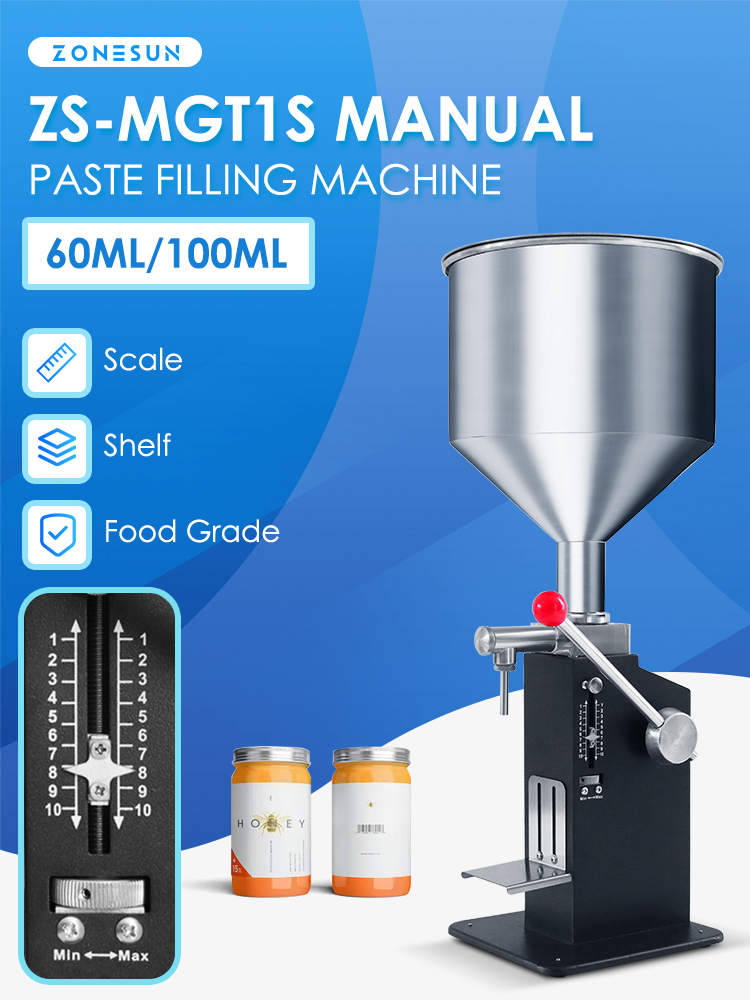 ZONESUN Honey Filling Machine Manual Liquid Paste Bottle Filler Cosmetic Cream Pasta Sauce Peanut Butter Food Packaging ZS-MGT1S