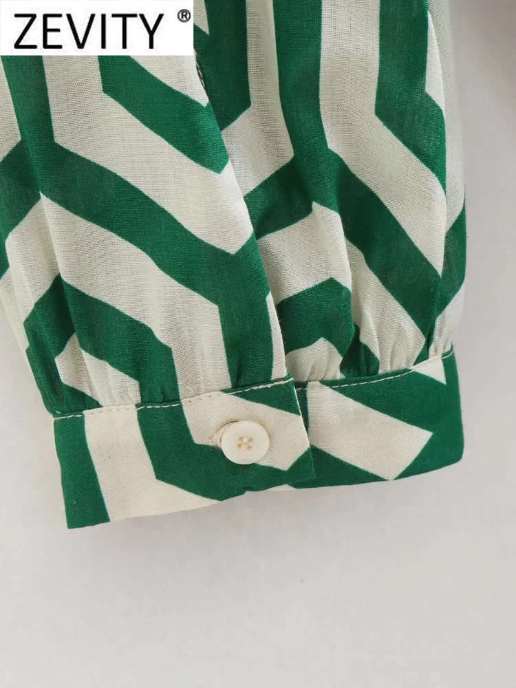 Casual Dresses ZEVITY Women Vintage Geometric Print Pleats Casual Slim Midi Shirt Dress Female Chic Pleats Ruffles A Line Vestido DS395 230131