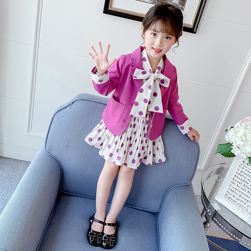Suits Kids Blazers Sets Spring Autumn Girls Casual 2pcs Dress Suits Jackets Single Breasted Polka Dot Sweet Children's Clothes H52 230131