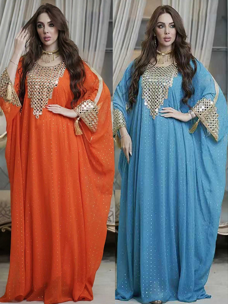 Ethnic Clothing Ethnic Clothing Turkey Muslim Abaya Women Dress Set 2 Piece Chiffon Sequins Bat Sleeve Oversized Gown Dresses Dubai Arab Morocco Cafta