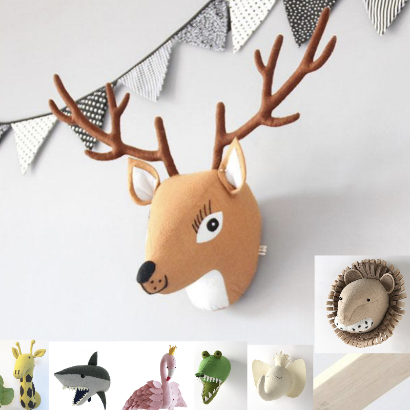 Wall Decor Elephant Lion Giraffe Tiger Deer Head Wall Mount Artwork Decor Doll Toys Animal Head Wall Decor for Kids Room Birthday Gift 230131