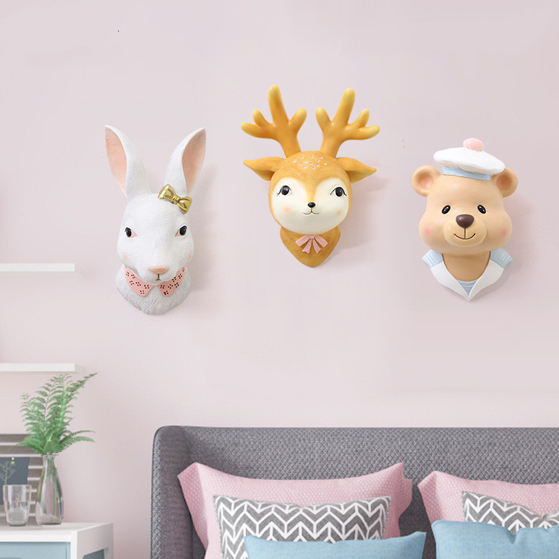 Wall Decor Children's Bedroom Decor Animal Head Wall Decoration For Living Room Pendant Kids Girl Childhood Adorn Soft Install Home Decor 230131