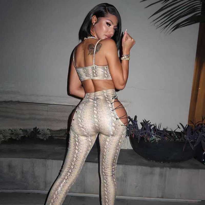 2023 New fashion pants Women's snakeskin chest with hollowed out rope sleeveless two-piece suit