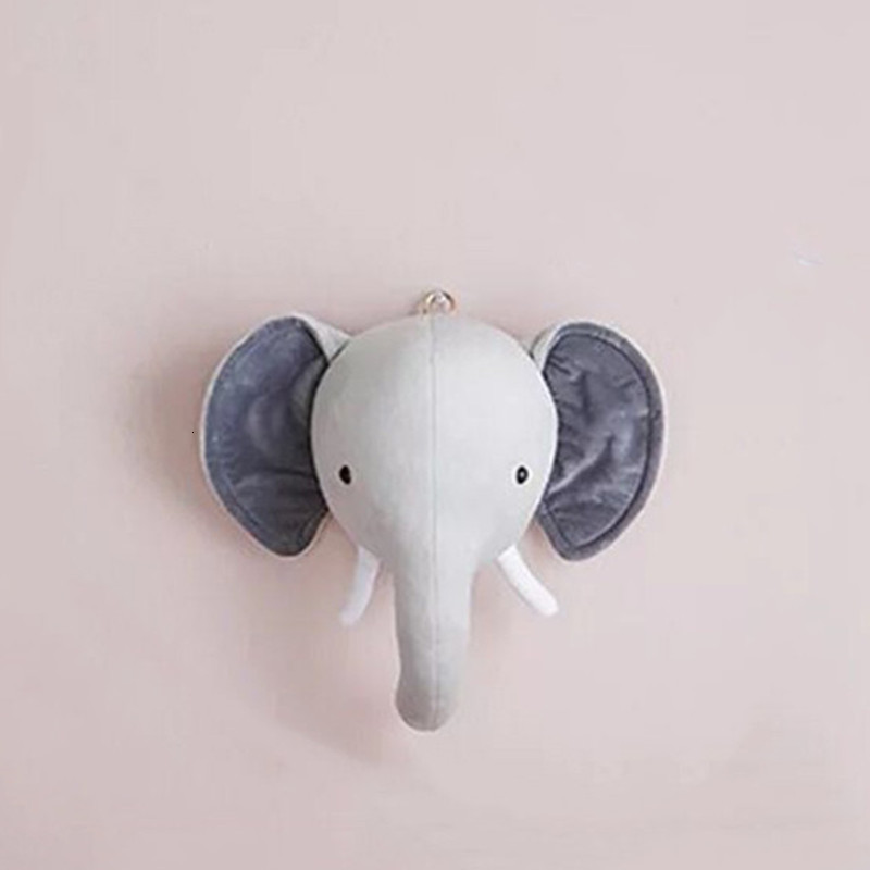 Wall Decor Cute Animals Elephant Head Stuffed Plush Doll Kids Girls Bedroom Wall Hanging Decoration Artwork Toys Nordic Style Po Props 230131