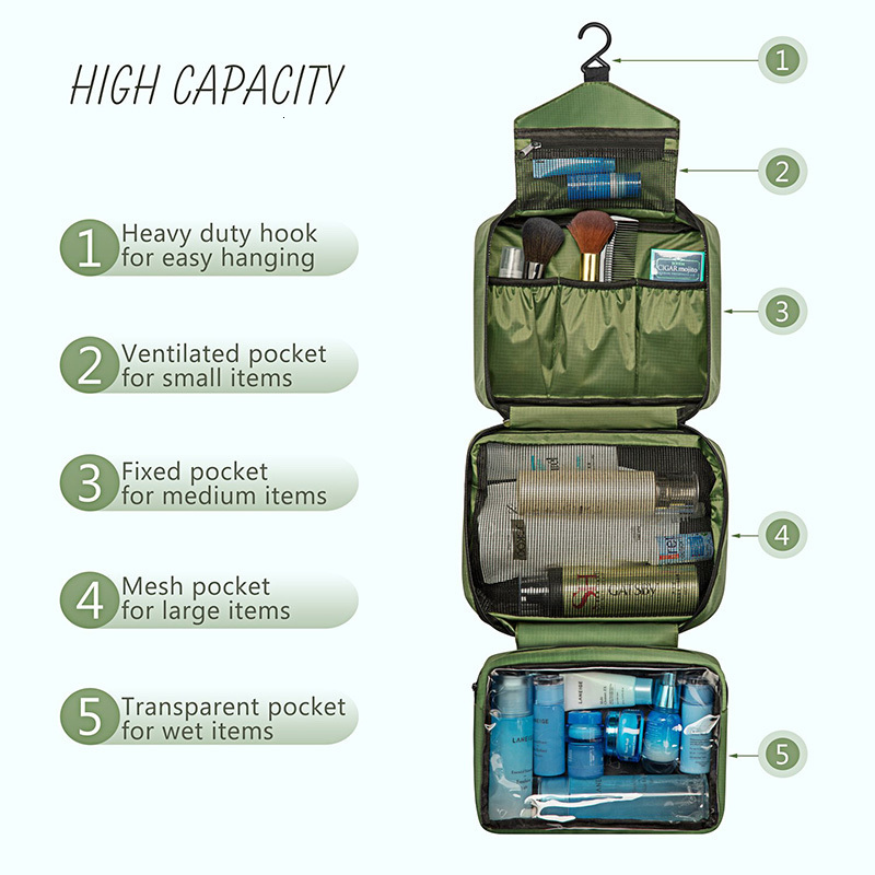 Cosmetic Bags Cases Men Waterproof Travel Toiletry Makeup Beautician Wash Bag Bathroom Foldable Business Shaving Ladies Neceser Shower Bag with Hook 2