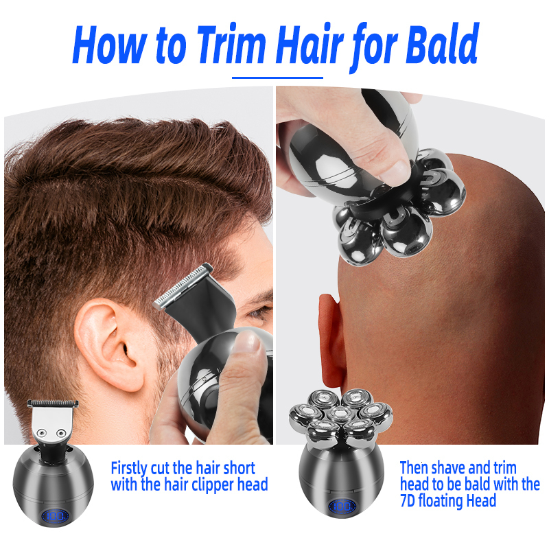 Electric Shavers 5 in 1 Head Shaver for Bald Men 7D Floating Cutter Beard Trimmer Clipper IP68 Waterproof Shaving USB Wireless Charging 230201