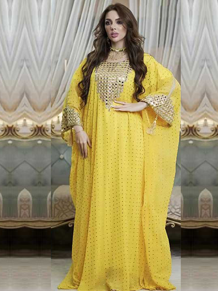 Ethnic Clothing Ethnic Clothing Turkey Muslim Abaya Women Dress Set 2 Piece Chiffon Sequins Bat Sleeve Oversized Gown Dresses Dubai Arab Morocco Cafta