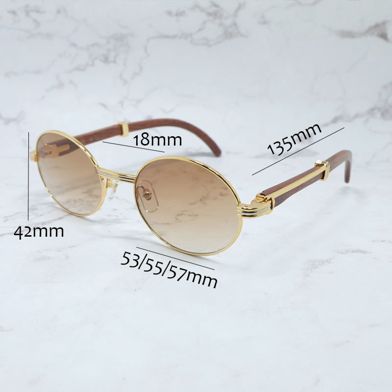 Classic Carter Men Wood Frame Brand Sunglasses Oval Designer Glasses Round Wooden Shades Eyewear