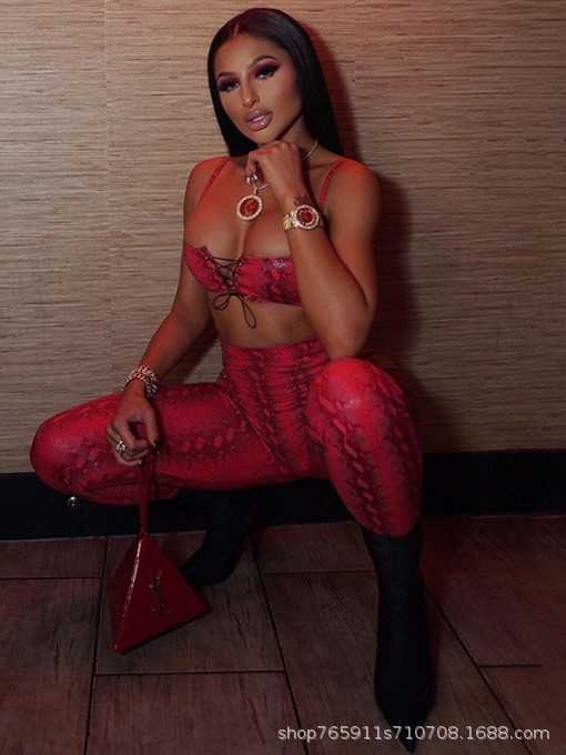 2023 New fashion pants Women's snakeskin chest with hollowed out rope sleeveless two-piece suit