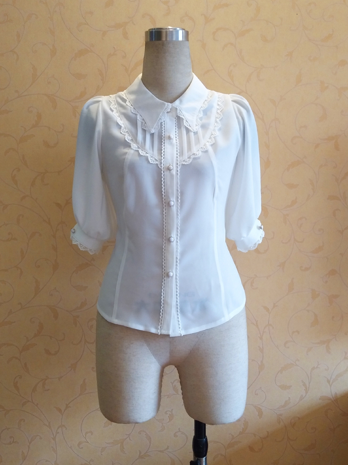 Women's TShirt Gothic Chiffon Button Down Blouse WhiteBlack Lolita Shirt with Pointed Collar 230131
