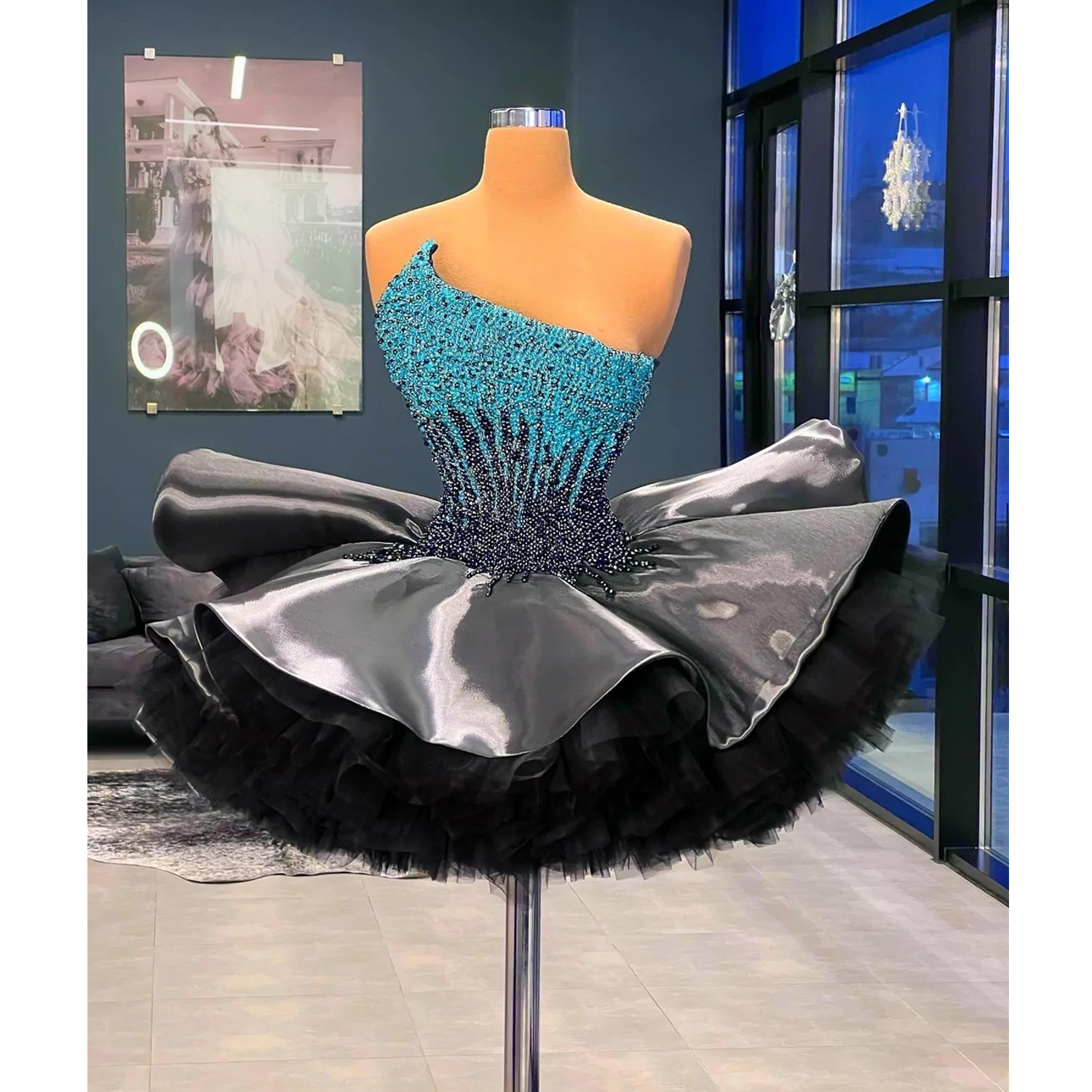 Styles Modest 2 Strapless Prom Dresses Puffy Ball Beaded Crystals Party Evening Gowns Robe De Soiree Vestidos