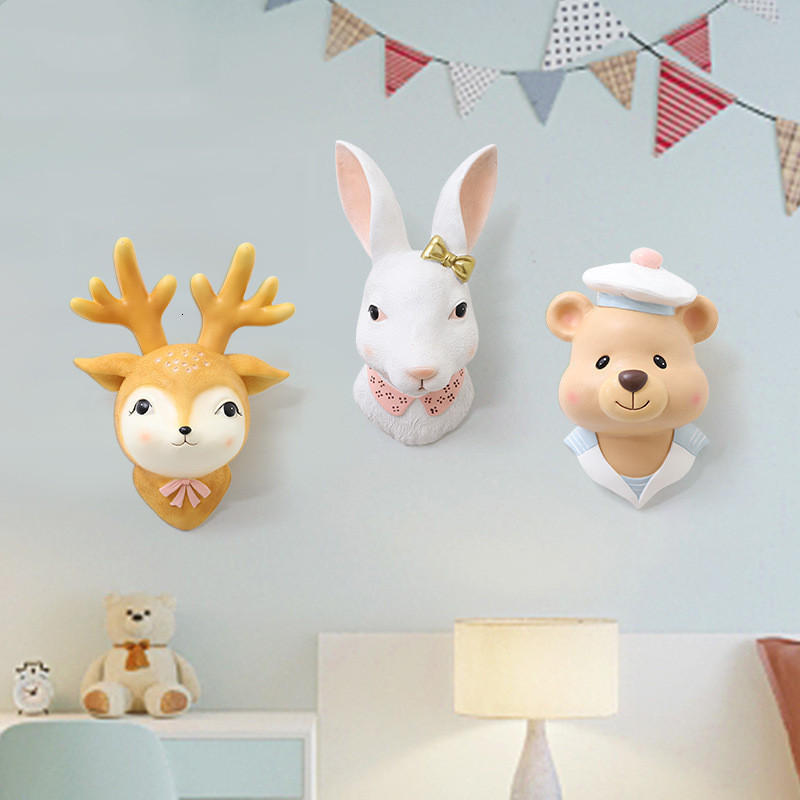 Wall Decor Children's Bedroom Decor Animal Head Wall Decoration For Living Room Pendant Kids Girl Childhood Adorn Soft Install Home Decor 230131