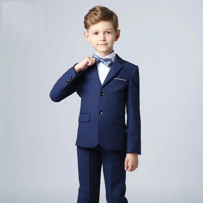Suits Boys Formal Black Navy Suit Set Children Wedding Party Piano Performance Host Graduation Chorus Costume Kids Blazer Vest Pants 230131
