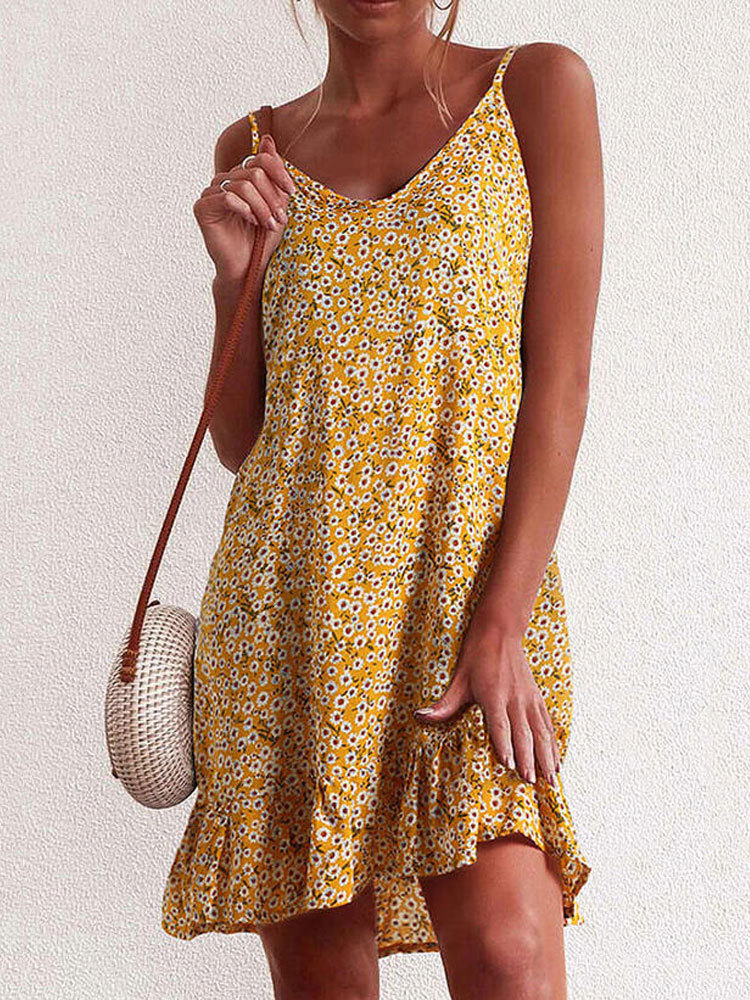 Casual Dresses Summer Boho Floral Dress Women Backless Spaghetti Strap Dress Beach Sexy Bohemian Flower Short Party Dresses For Women 230131