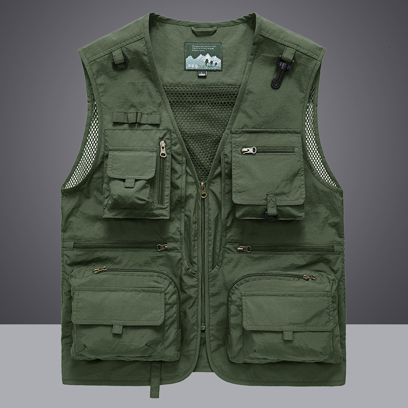 Mens Vests 14 Pockets Summer Men US Tactical Hiking Fishing Pographer Waistcoat Mesh Cargo Sleeveless Jacket Tool 7XL 230131