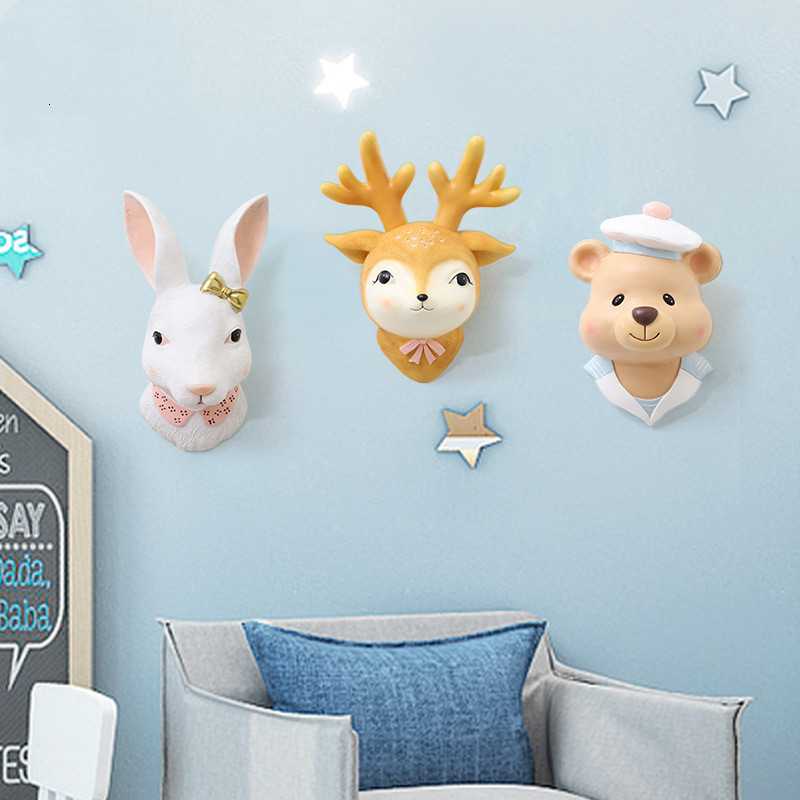 Wall Decor Children's Bedroom Decor Animal Head Wall Decoration For Living Room Pendant Kids Girl Childhood Adorn Soft Install Home Decor 230131