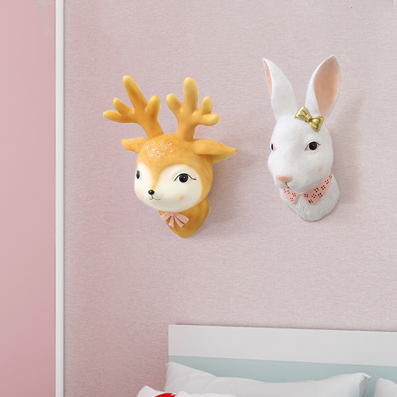 Wall Decor Children's Bedroom Decor Animal Head Wall Decoration For Living Room Pendant Kids Girl Childhood Adorn Soft Install Home Decor 230131