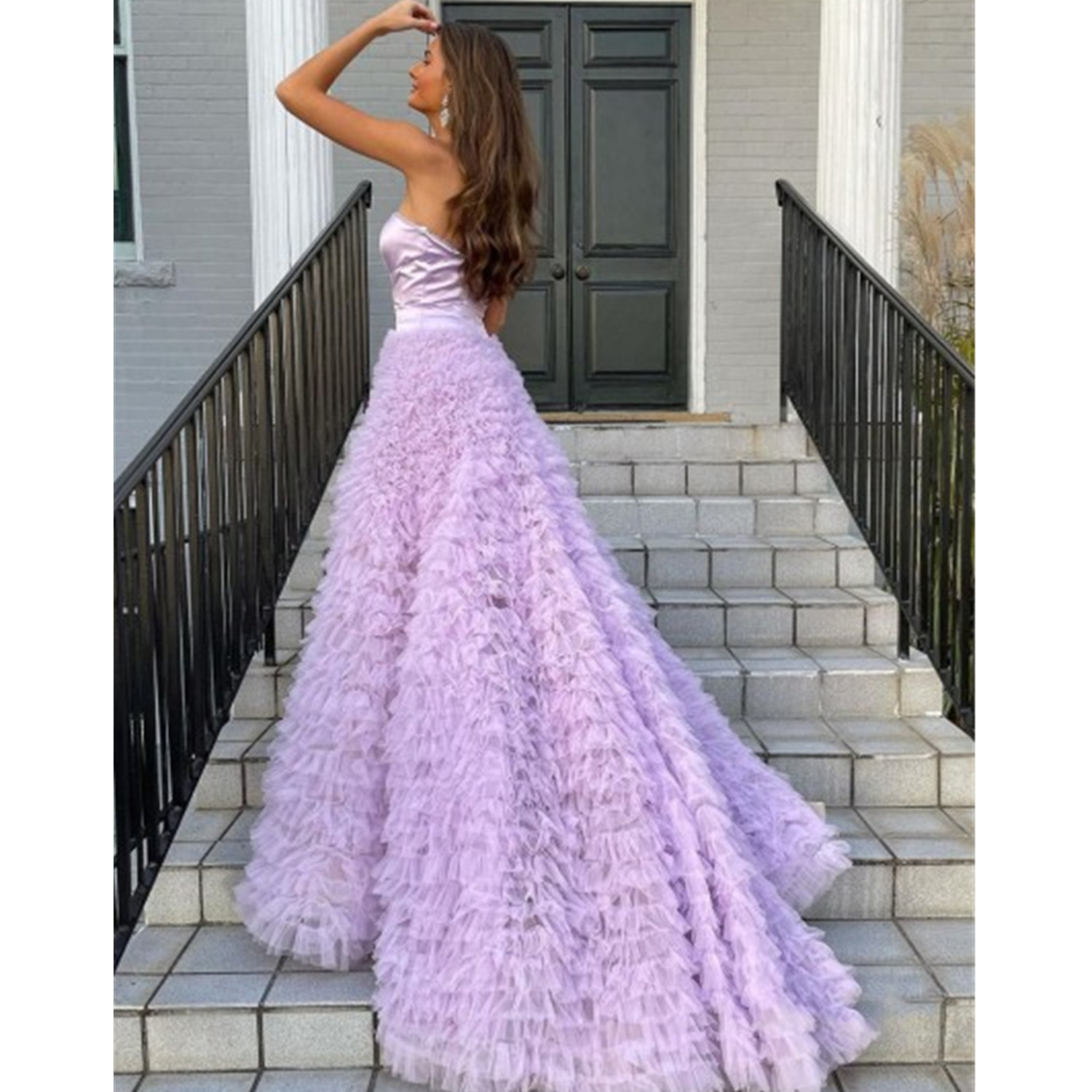 A Line 2023 Strapless Lilac Ruched Long Prom Dresses Evening Formal Gala Party Gowns Robe De Soiree Vestidos