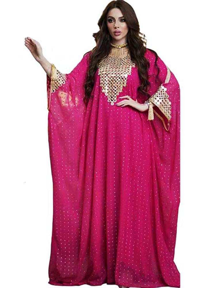Ethnic Clothing Ethnic Clothing Turkey Muslim Abaya Women Dress Set 2 Piece Chiffon Sequins Bat Sleeve Oversized Gown Dresses Dubai Arab Morocco Cafta
