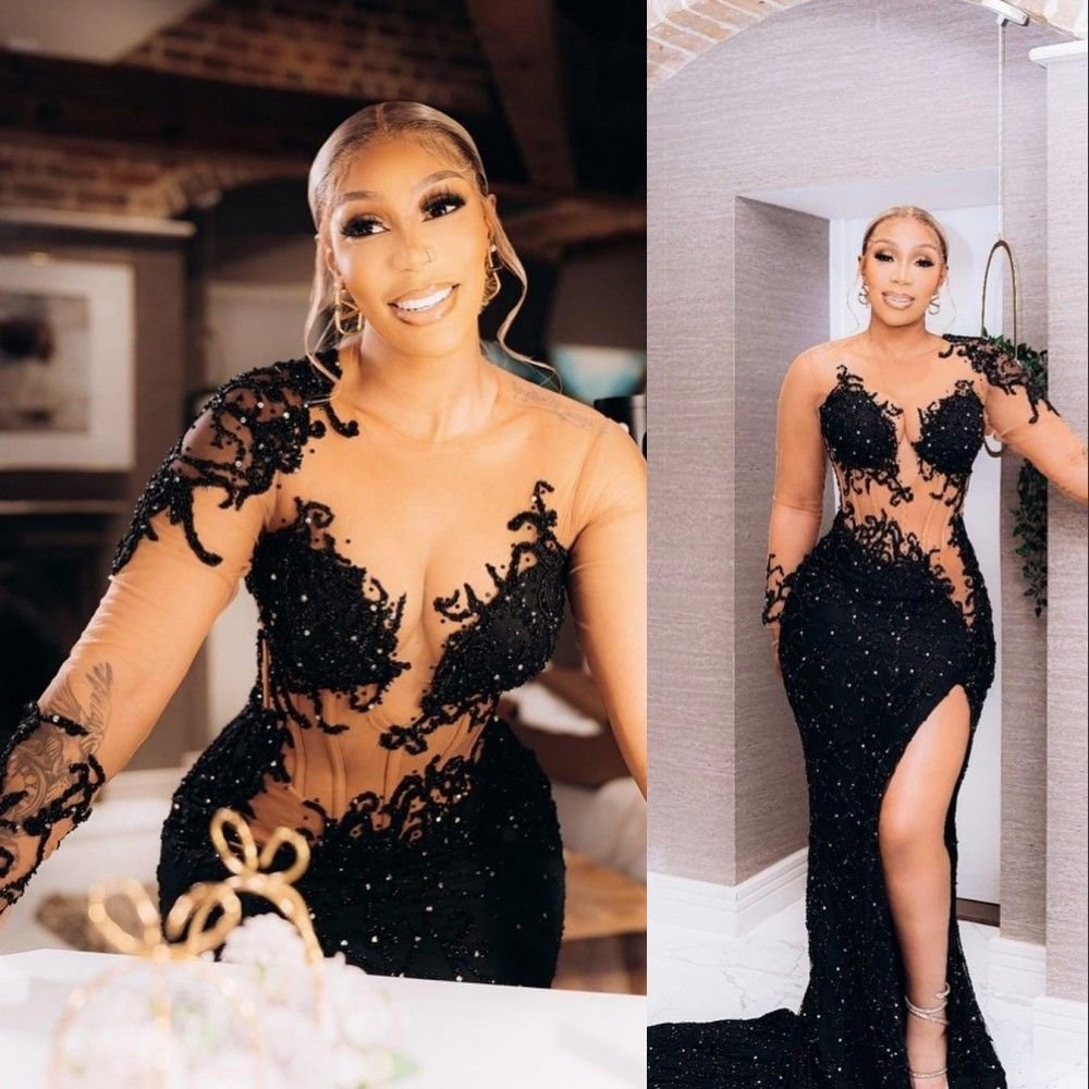 Sexy Black Prom Dresses Sequined Lace Jewel Neck Long Sleeves Mermaid Illusion Sequins Sweep Train Crystal Beads Plus Size Evening Gowns Party Dresses Side Split, Brown
Sexy Black Prom Dresses Sequined Lace Jewel Neck Long Sleeves Mermaid Illusion Sequins Sweep Train Crystal Beads Plus Size Evening Gowns Party Dresses Side Split, Brown