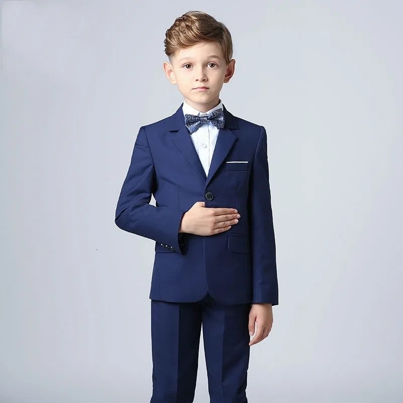 Suits Boys Formal Black Navy Suit Set Children Wedding Party Piano Performance Host Graduation Chorus Costume Kids Blazer Vest Pants 230131