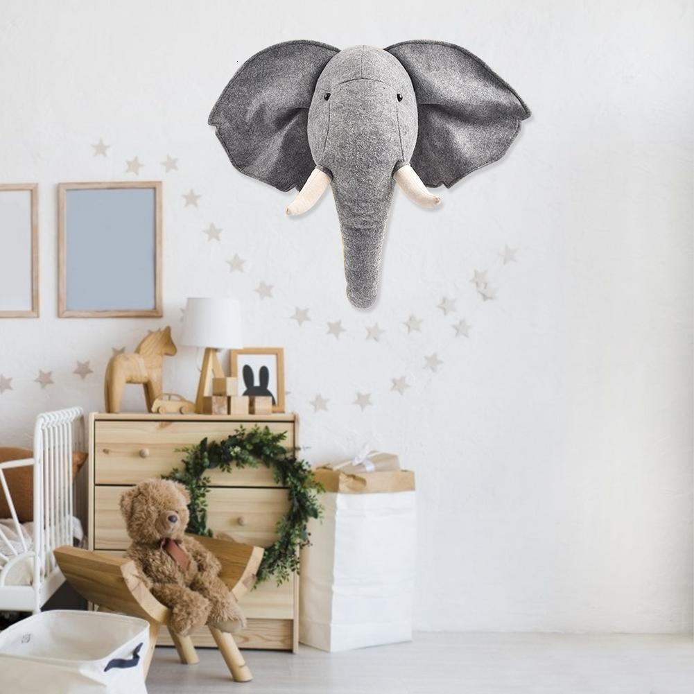 Wall Decor 3D Cute Elephant Animal Head Wall Mount Decoration Hang Mural Stuffed Toy Nordic Home Room Nursery Kindergarten Artwork Decor 230131