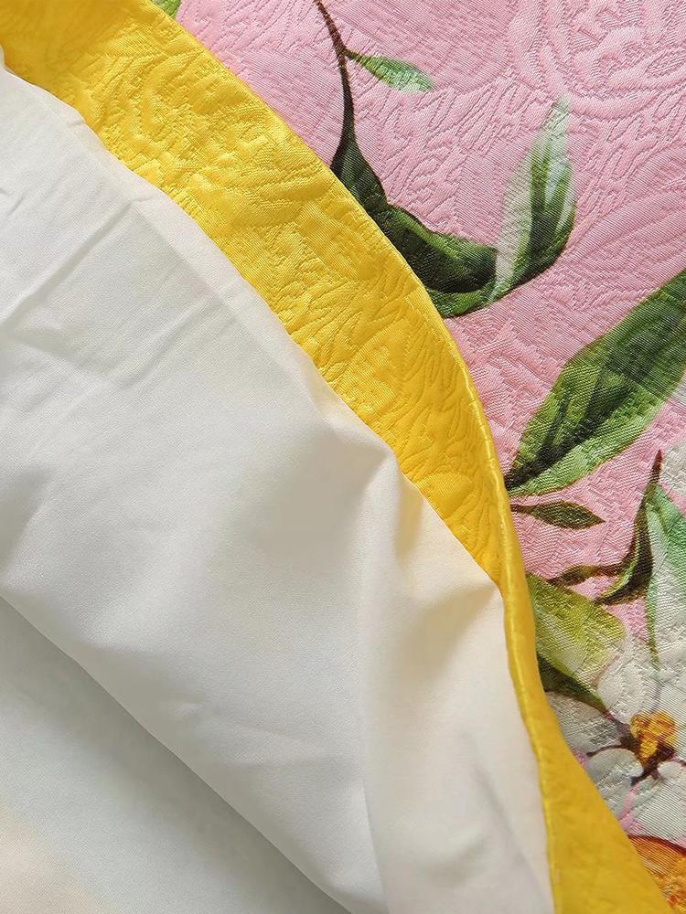 Casual Dresses SEQINYY Pink Mini Dress Summer Spring Fashion Design Women Runway High Quality Jacquard Sicily Lemon Print Slim Elegant