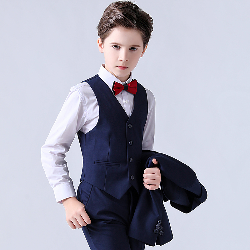Suits Formal Boys Dress Suit Flower Spring Autumn Child Wedding Party Performance Costume Kids Blazer Vest Pants Clothes Set 230131