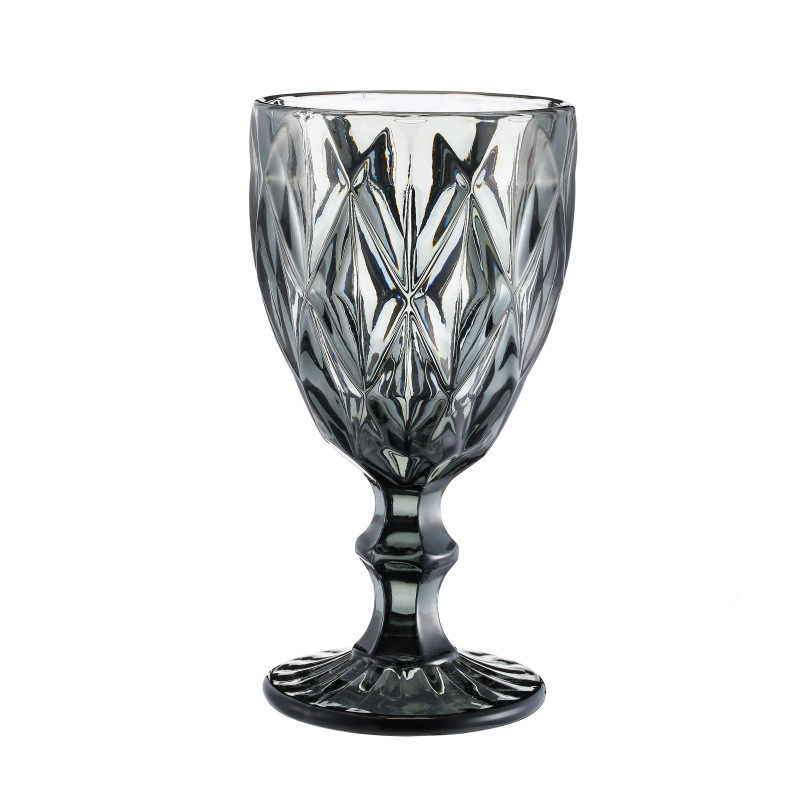 240ml 300ml European style embossed stained glass Wine Glasses Colored Glass Goblet with Stem Vintage Pattern Embossed Romantic Drinkware for Party We