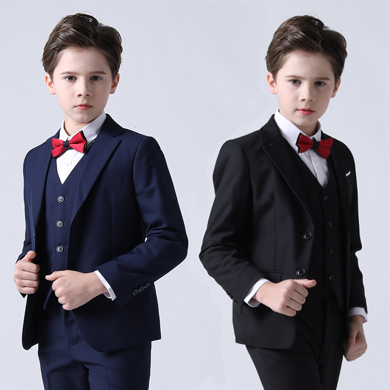 Suits Formal Boys Dress Suit Flower Spring Autumn Child Wedding Party Performance Costume Kids Blazer Vest Pants Clothes Set 230131