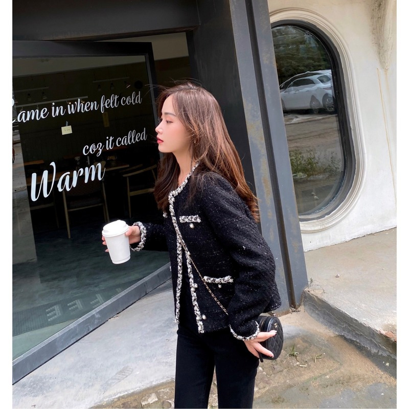 Womens Jackets French ladies style black Korean version short Top bright sparkling Fashion simple casual 230131