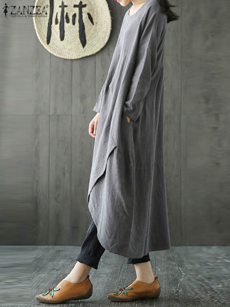Casual Dresses ZANZEA Women Autumn Long Sleeve Irregular Hem Loose Solid Midi Dress Vintage Vestido Casual Party Tunic Dresses Robe Sundress 230131