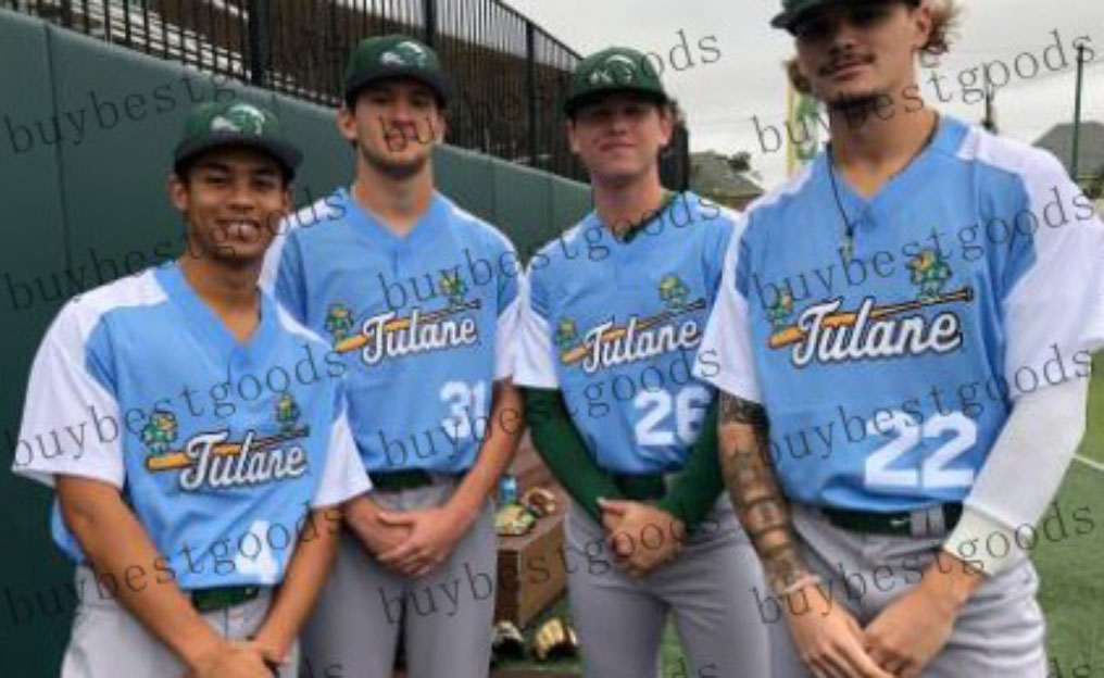 Custom Tulane Green Wave Baseball Jersey 11 Teo Banks 1 Ethan Groff 33 Marget 17 Brady Hebert 14 Simon Baumgardt 2 Gavin Schulz Jerseys Stitched