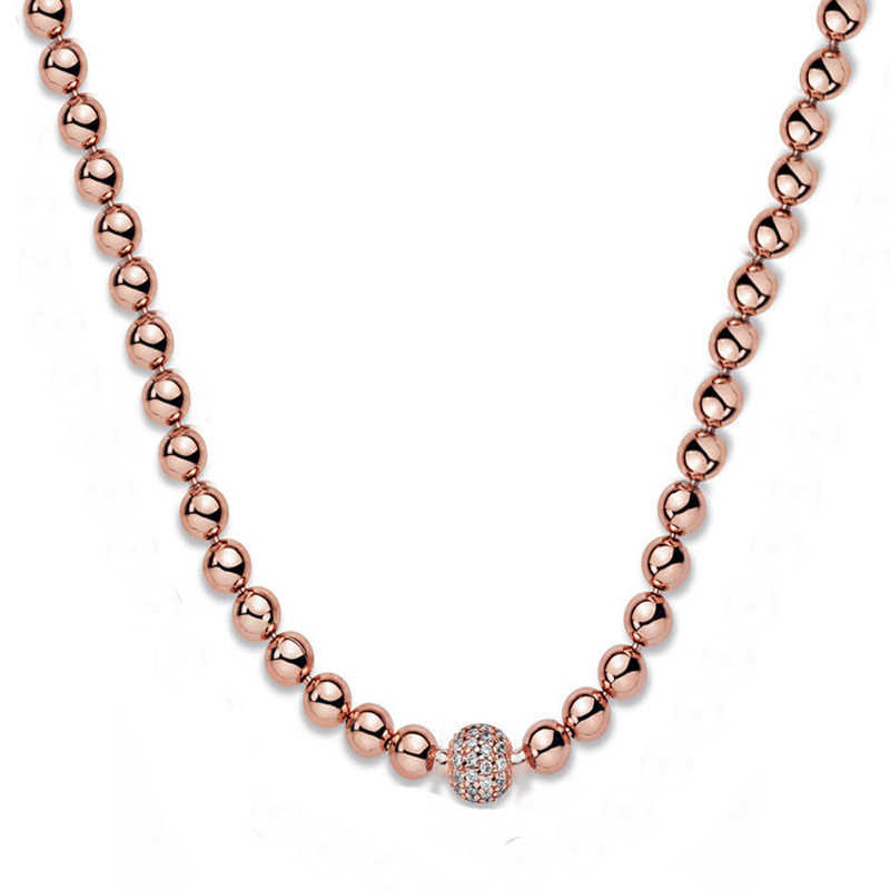 Pendant Necklaces Original Rose Beads Pave Crystal Sliding Chunky Infinity Knot 925 Sterling Silver Necklace For Europe Bead Charm DIY Jewelry G230202