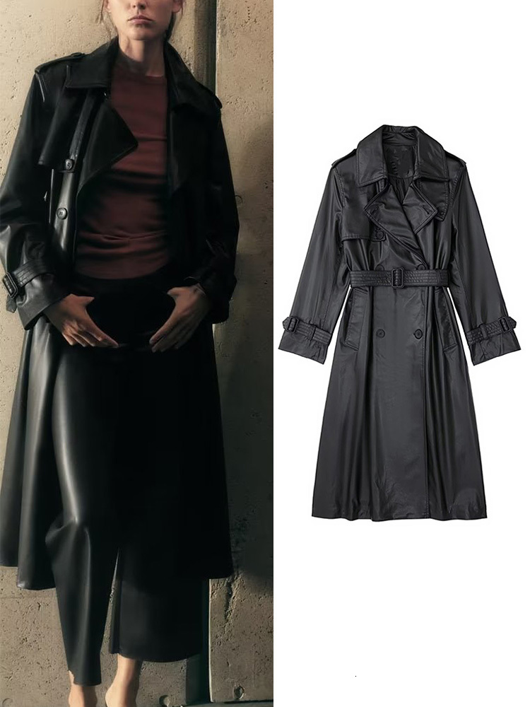 Women's Jackets TRAF Autumn Winter Long Women Pu With Belt Notched Female Faux Leather Trench Coats with Pockets Double Breasted Jacket 230202, Black
Women's Jackets TRAF Autumn Winter Long Women Pu With Belt Notched Female Faux Leather Trench Coats with Pockets Double Breasted Jacket 230202, Black