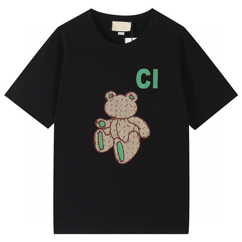 

2023 new T-Shirts spring and summer green bear patch printing men's and women's same short-sleeved t-shirt cotton loose round neck top: black, apricot: M.L..XXL G