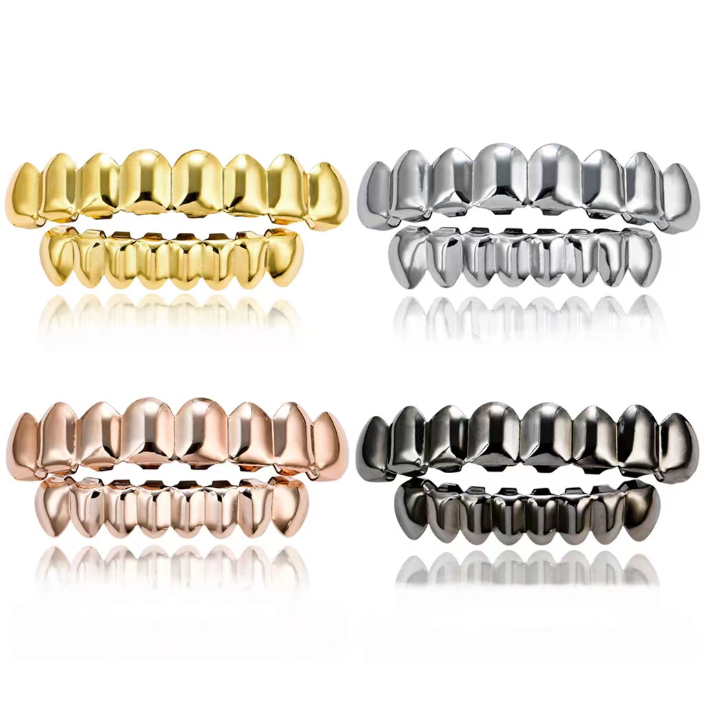 Men's and women's gold Grillz braces Fashion hip-hop jewelry 8 top braces and 6 bottom braces