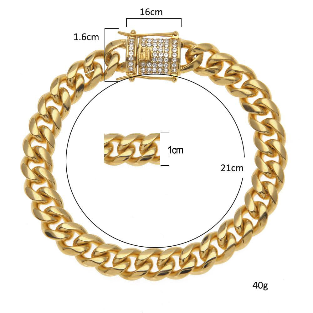 Stainless Steel Bracelets Necklace 24K Solid Gold Electroplate Casting Clasp W/Diamond Cuban Link Necklace & Bracelet For Men Curb Chains Jewelry Set 