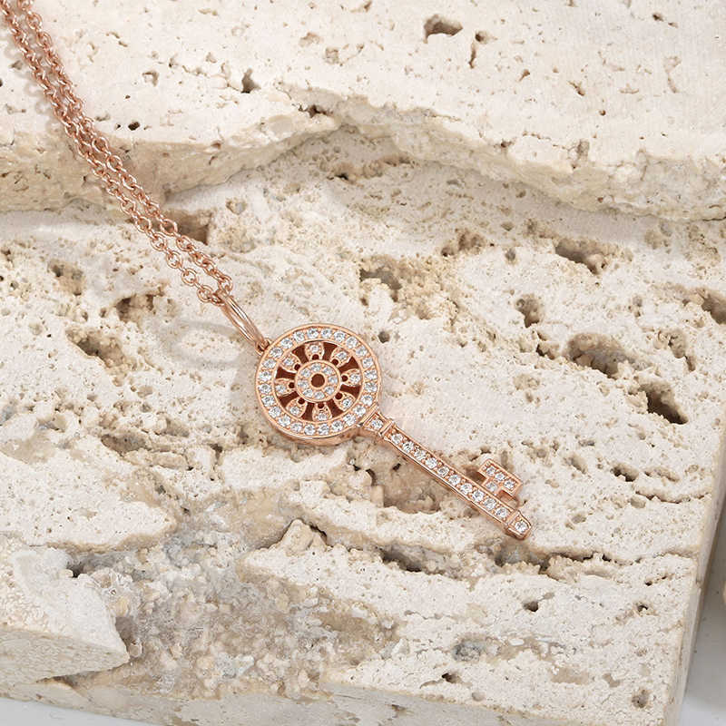 Pendant Necklaces S925 Sterling Silver Key Necklaces women Necklace Sweater Chains Inlaid Zircon Fashion Elegant Jewelry Gift G230202