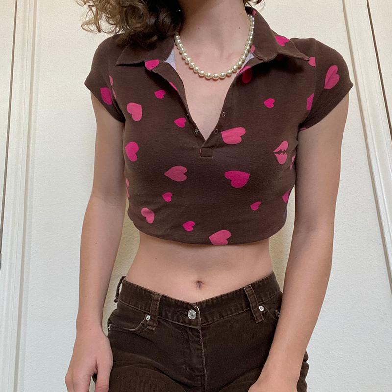 Women' T Shirts Brown Y2K Short Sleeve Cropped Shirt Women Casual Turn Down Collar Heart Print Ladies Summer Fashion KoreanWomen, Auburn
Women' T Shirts Brown Y2K Short Sleeve Cropped Shirt Women Casual Turn Down Collar Heart Print Ladies Summer Fashion KoreanWomen, Auburn