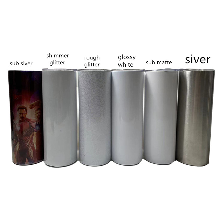 20oz Sublimation Straight Tumblers blank glossy matte glitter white silver Skinny tumbler with lid straw rubber bottom Stainless steel vacuum insulate