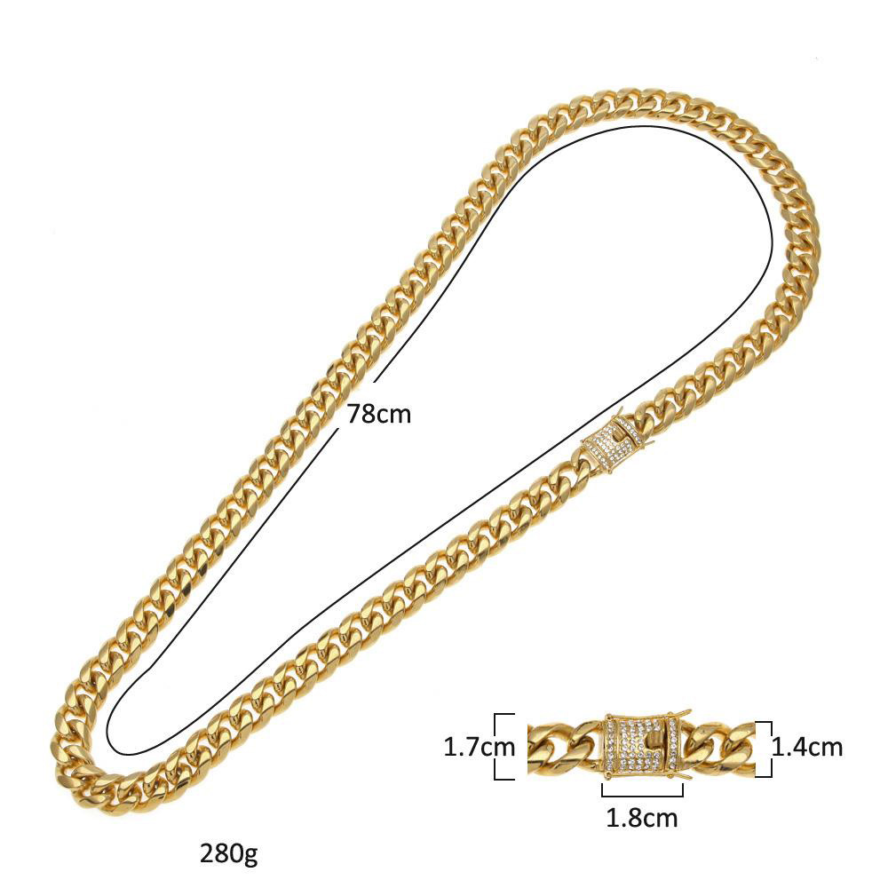 Stainless Steel Bracelets Necklace 24K Solid Gold Electroplate Casting Clasp W/Diamond Cuban Link Necklace & Bracelet For Men Curb Chains Jewelry Set 